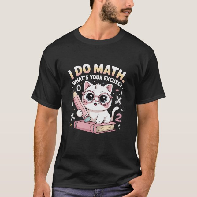 Camiseta Professor de Matemática Engraçado Gato Nerd STEM V (Frente)