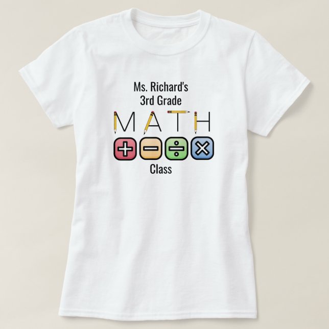 Camiseta Professor de Matemática | Símbolos aritméticos per (Frente do Design)