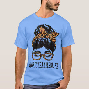 Camiseta Professor de Música Leopard Messy Bun Apreciação D