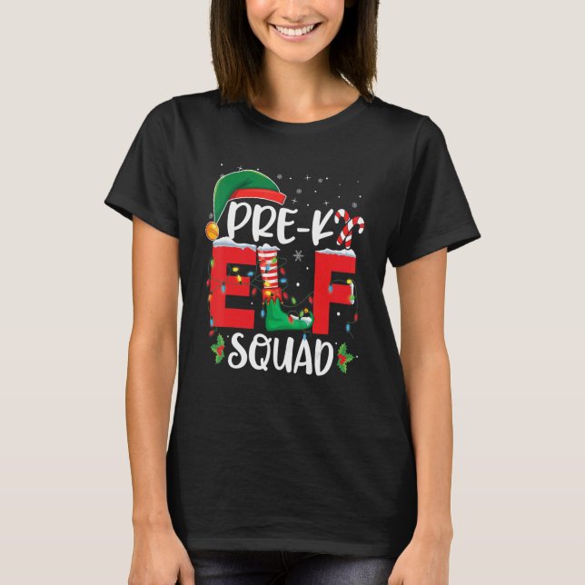 Camiseta Professor de Natal Pré-K Elf Grupo de Combinação d (Frente)
