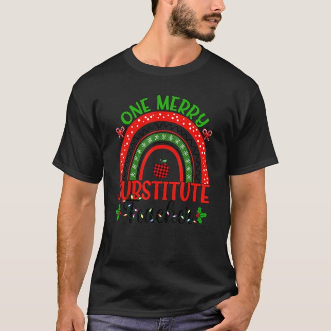 Camiseta Professor de Natal Rainbow Um Professor Substituto (Frente)