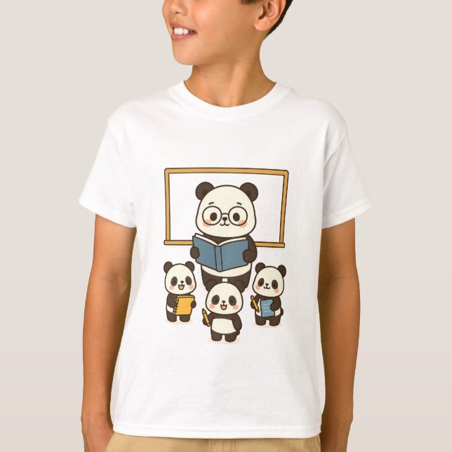 Camiseta Professor de Panda e Estudantes de Cartoon Bonito (Frente)