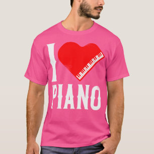 Camiseta Professor de Piano Pianista Coração Eu Amo Piano