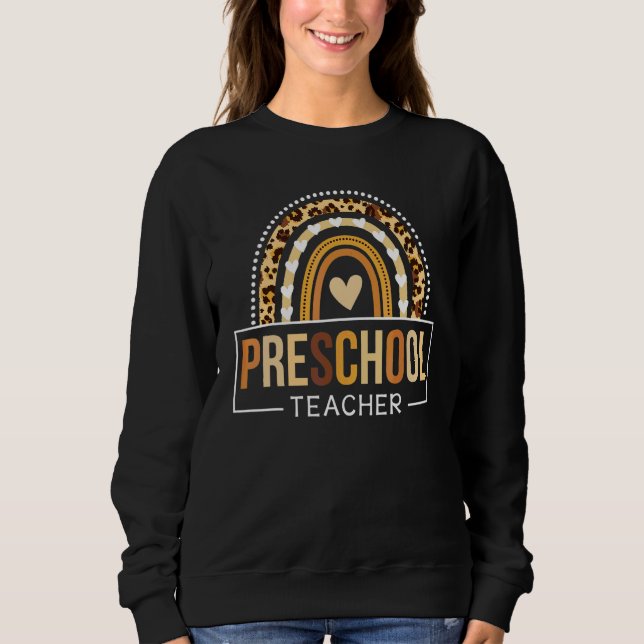 Camiseta Professor de Pré-Escola Arco-Íris Leopardo Volta à (Frente)