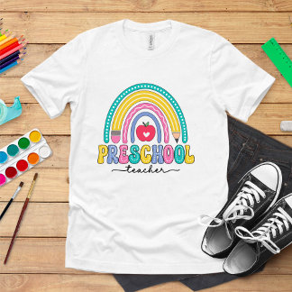 Camiseta Professor de pré-escola de arco-íris bonito com Ap