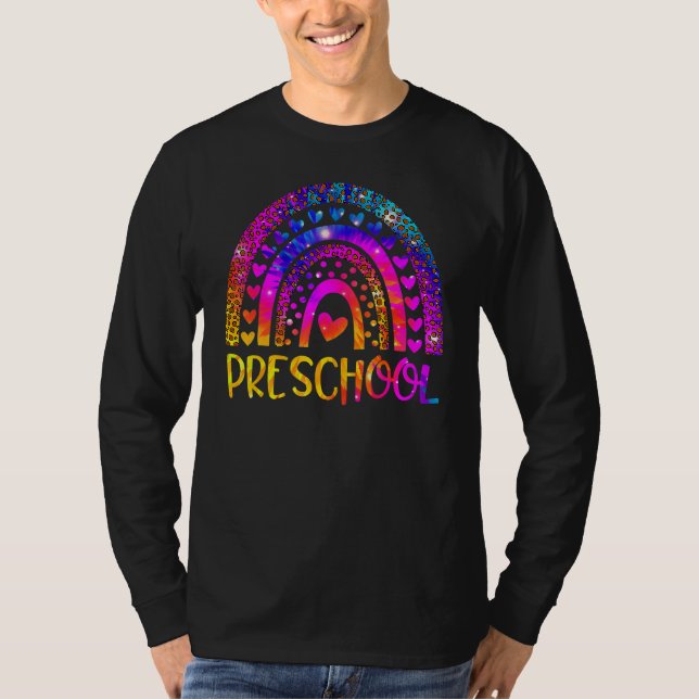 Camiseta Professor de pré-escola Gravata Leopard Dye Arco-í (Frente)