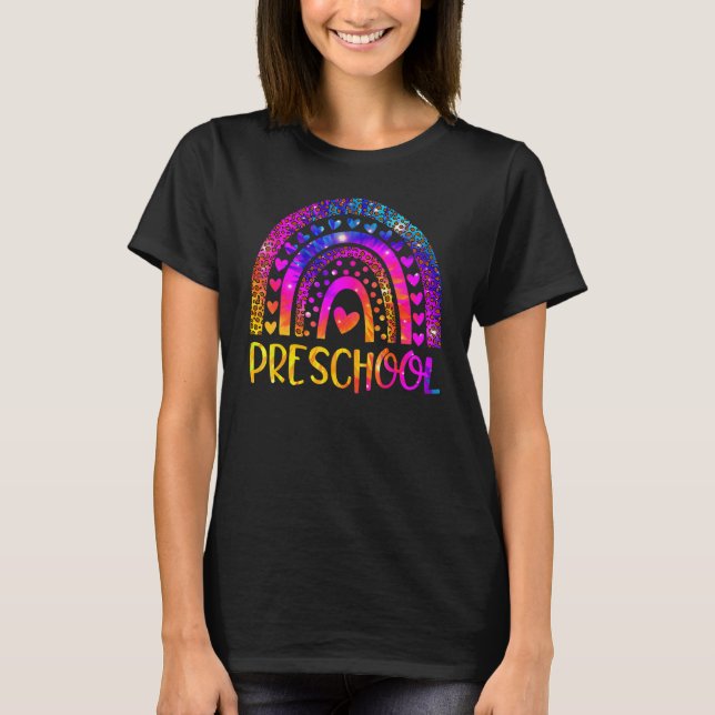 Camiseta Professor de Pré-Escola Gravata Leopardo Tinta Arc (Frente)