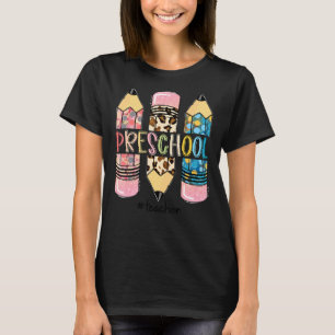 Camiseta Professor de pré-escola Leopard Pencil Pré-Profess