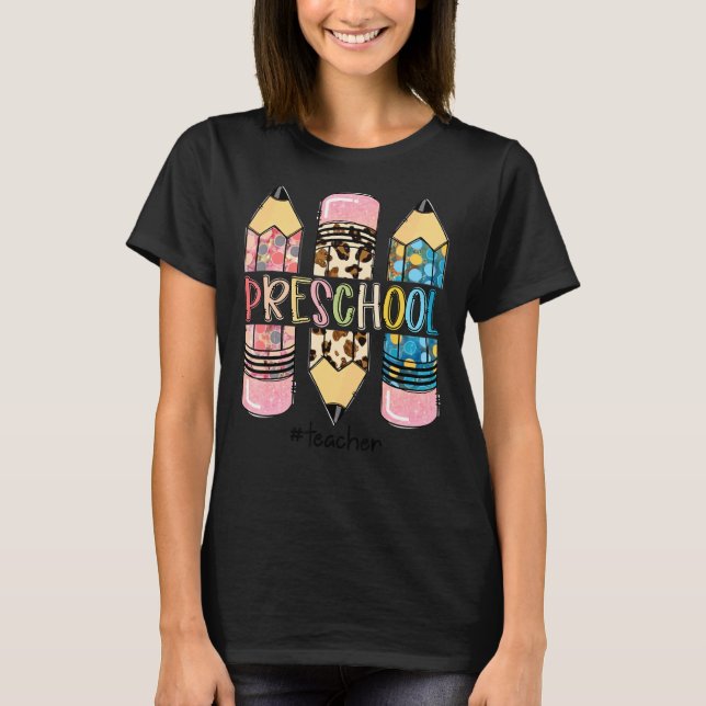 Camiseta Professor de pré-escola Leopard Pencil Pré-Profess (Frente)