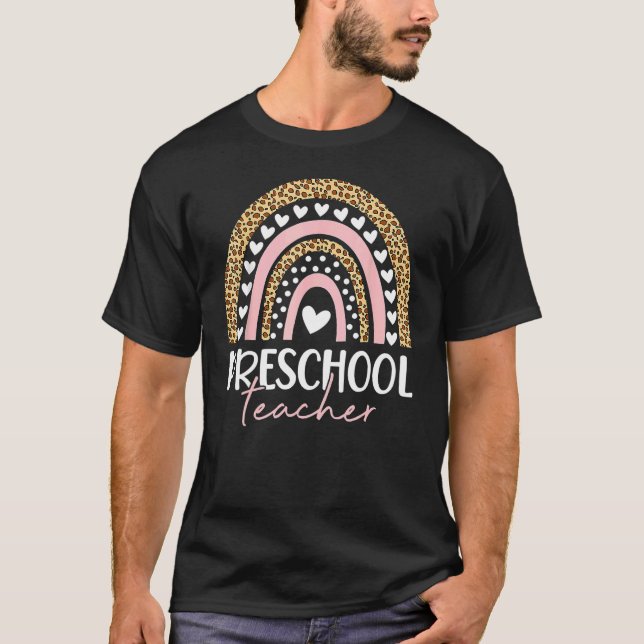 Camiseta Professor de pré-escola Leopard Rainbow 2022 Pre K (Frente)