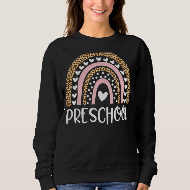 Camiseta Professor de pré-escola Leopard Rainbow Professor  (Frente)