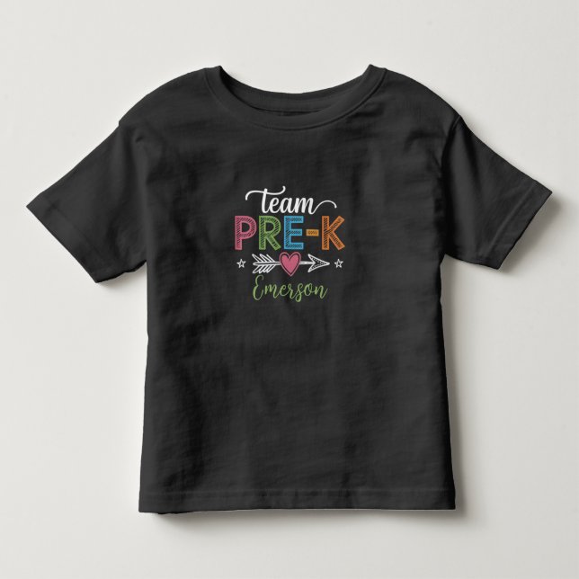 Camiseta Professor de Pré-Escola Pré-K da Equipe com Nome P (Frente)