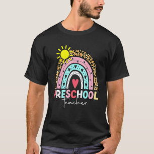 Camiseta Professor de Pré K Ensina Pré-Escolar Boho Arco-Ír