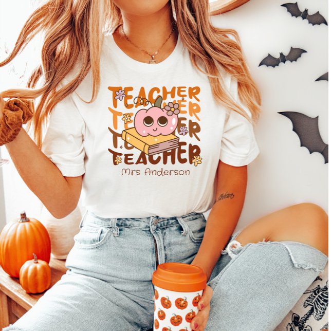 Camiseta Professor de Queda Personalizada - Abóbora do Hall (Criador carregado)