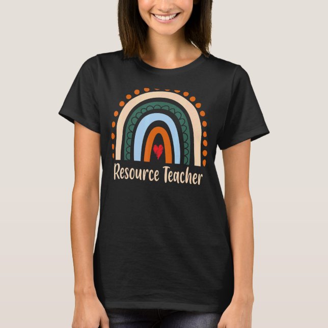 Camiseta Professor de Recursos Boho Arco-íris graduação obr (Frente)