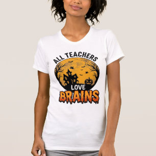Camiseta Professor Dia das Bruxas Amor Cérebros Design Vint