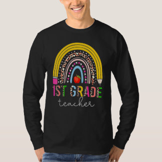 Camiseta Professor do 1º Ano Lápis Arco-íris Fofo Costas de