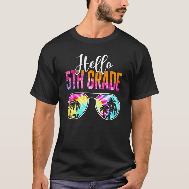 Camiseta Professor do 1º dia da escola, Tie Dye Hello, 5 (Frente)