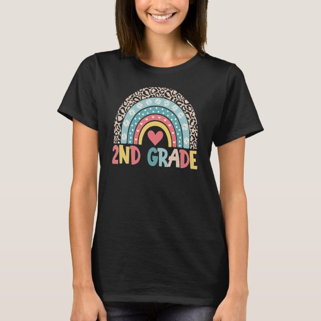 Camiseta Professor do 2º ano Leopard segundo Rainbow Grade  (Frente)