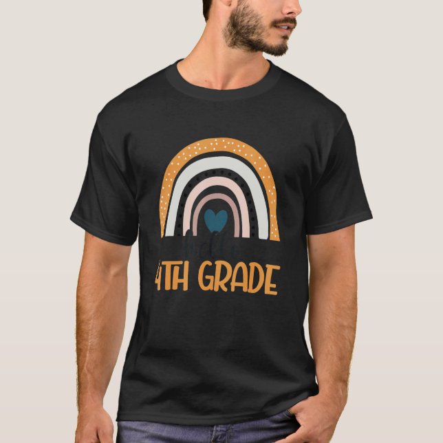 Camiseta Professor do 4º ano Arco-íris Olá Quarto Ano Arco- (Frente)