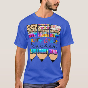 Camiseta Professor do 4º ano Leopard Tie Dye Pencil Back T