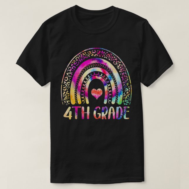 Camiseta Professor do 4º ano Tie Dye Rainbow De Volta À Esc (Frente do Design)