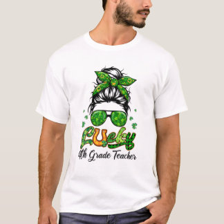 Camiseta Professor do 4º grau Patricks Day Bun Hair Plai