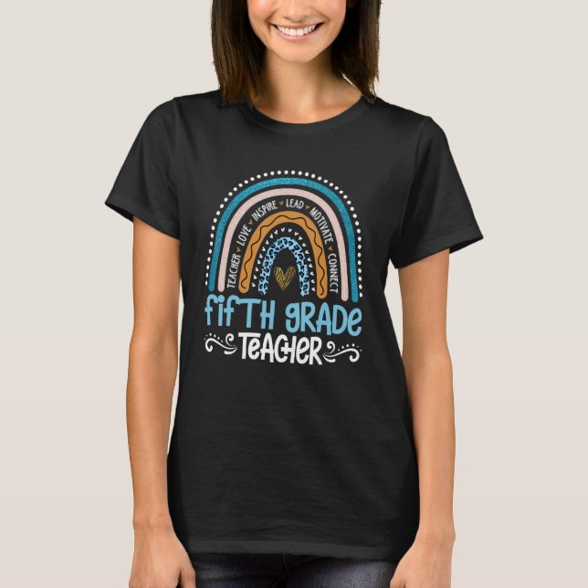 Camiseta Professor do 5º ano 5 Grau Boho Arco-Íris De Volta (Frente)