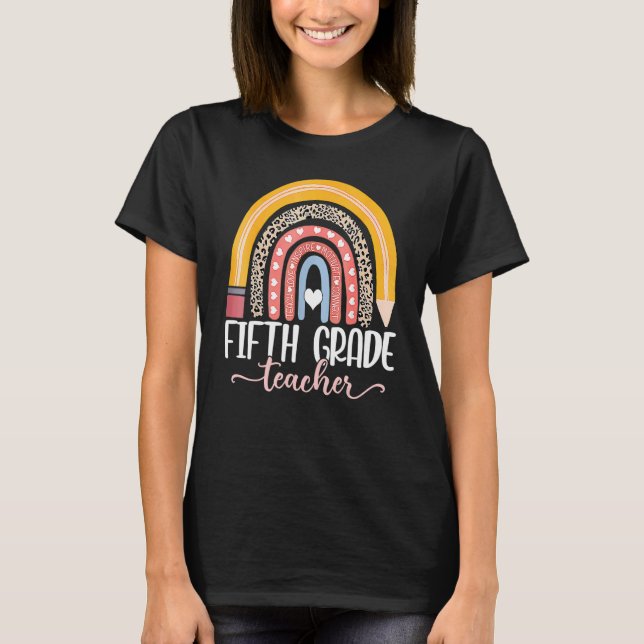 Camiseta Professor do 5º ano Ensino Adoro Inspira Primeiro  (Frente)