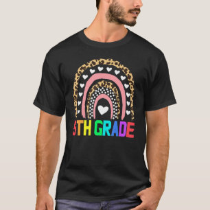 Camiseta Professor do 5º ano Leopard Rainbow 5 Grade Teache