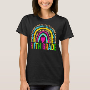 Camiseta Professor do 5º ano Leopard Rainbow 5 Grade Teache