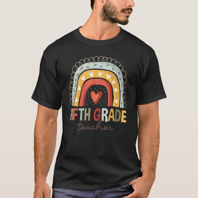 Camiseta Professor do 5º ano Vida Boho Arco-Íris De Volta A (Frente)