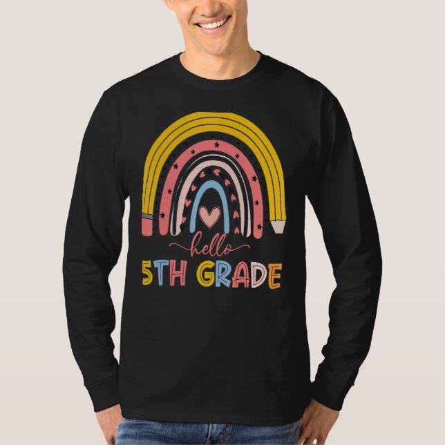 Camiseta Professor do Grau 5 do Arco-Íris Bonito Primeiro D (Frente)