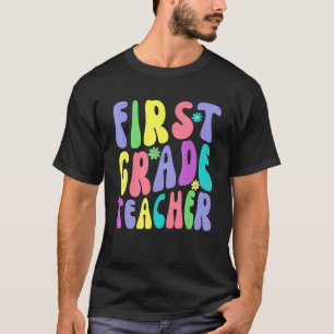 Camiseta Professor do Primeiro Ano Retro Groovy Ensino de 1
