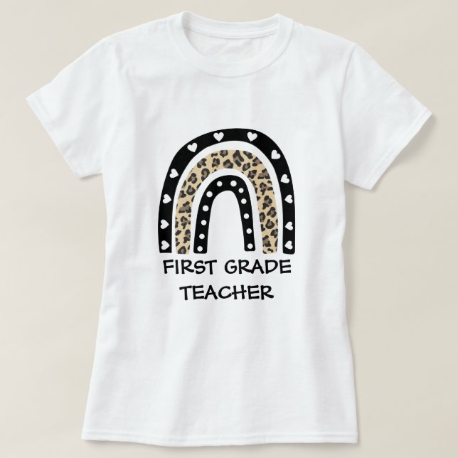 Camiseta Professor do primeiro grau do Leopard Rainbow (Frente do Design)