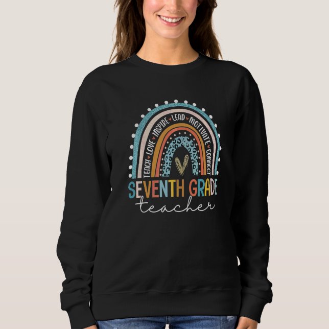 Camiseta Professor do Sétimo Ano Leopardo Arco-Íris Volta à (Frente)
