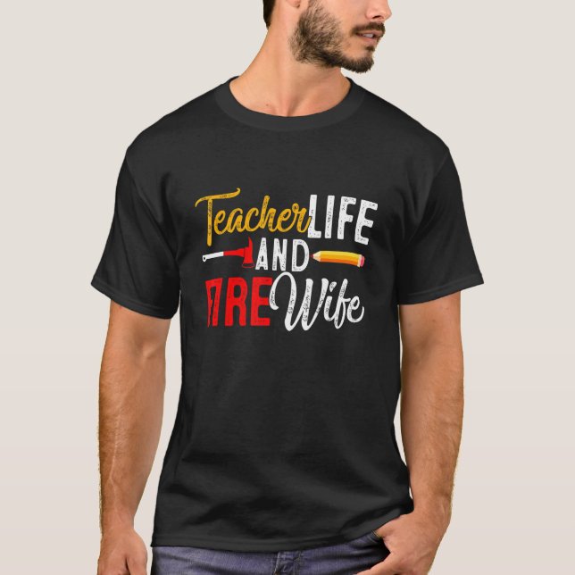 Camiseta Professor E Mulher Bombeira Professora  Vida Fogo  (Frente)