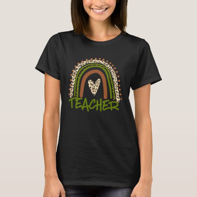 Camiseta Professor Ensino Cute Rainbow Leopard Cheetah Impr (Frente)