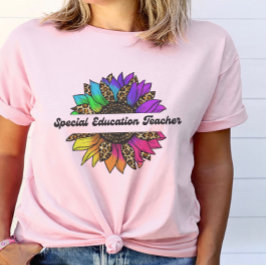 Camiseta Professor especial de educação Rainbow Sunflower