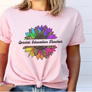 Camiseta Professor especial de educação Rainbow Sunflower
