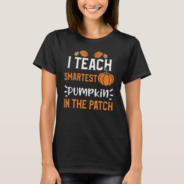 Camiseta Professor Eu Ensino Pumpkin Mais Inteligente No Pé (Frente)