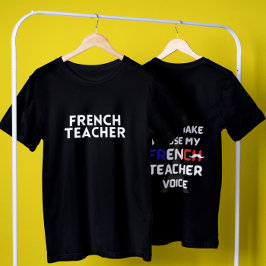 Camiseta Professor francês engraçado texto branco frente e 