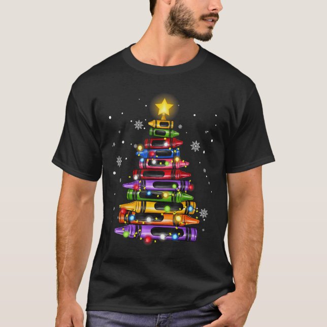 Camiseta Professor Giz de Cera Árvore de Natal Luzes Aluno  (Frente)