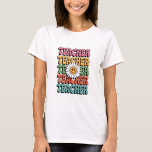 Camiseta Professor Groovy Flor de Margarida Fofo Estilo Ret