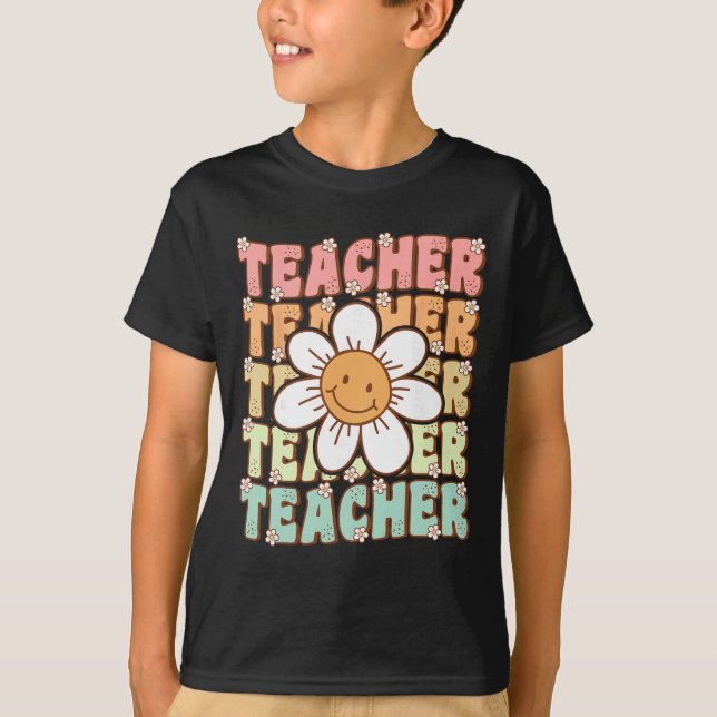 Camiseta Professor Groovy Flor de Margarida Fofo Retro Volt (Frente)