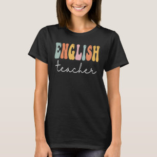Camiseta Professor Inglês Retro Groovy Women Feliz Primeiro