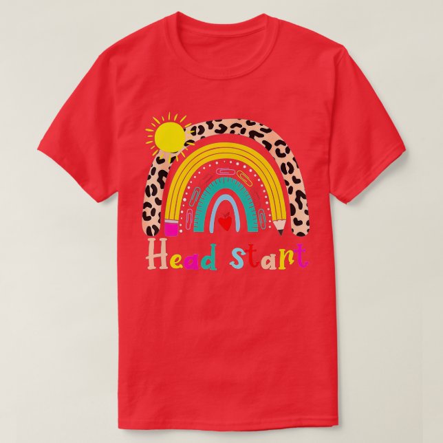 Camiseta Professor Leopard Rainbow Head Start Teacher (Frente do Design)