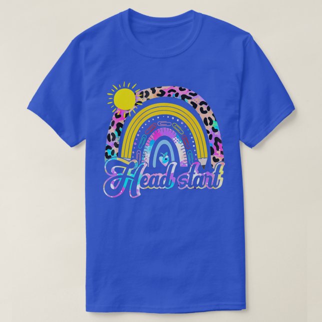 Camiseta Professor Leopard Rainbow Head Start Teacher (Frente do Design)