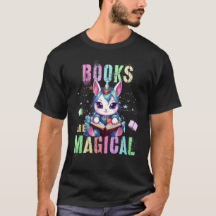 Camiseta Professor LIVROS SÃO MÁGICOS Gato Unicórnio Escola