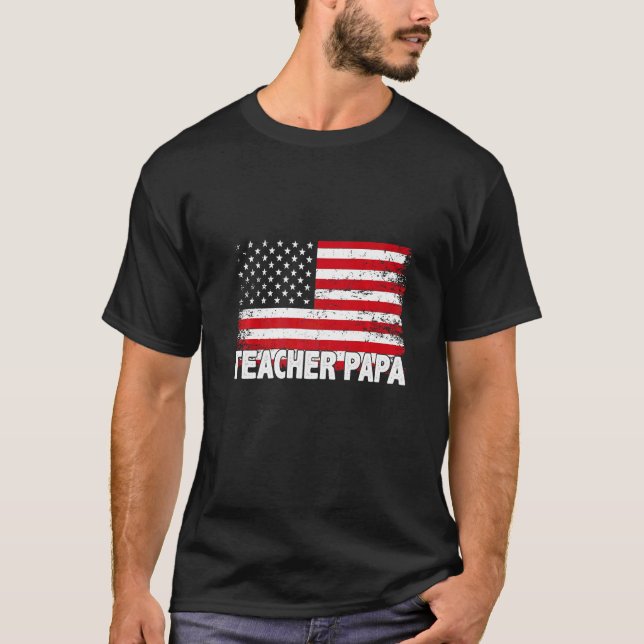 Camiseta Professor Papa Dia de os pais de Bandeira American (Frente)